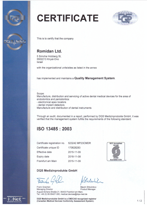 160210 1 Romidans ISO 13485 HC Canada CoverArt